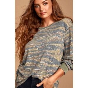 Free People Off the Shoulder Camo Top
